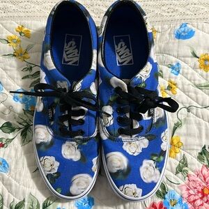 Vans ladies lace up shoes size 10, blue with white rose print